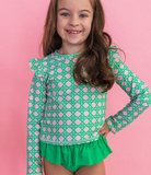 Pink Coastal Flutter LS Skirted 2-Piece Swimsuit