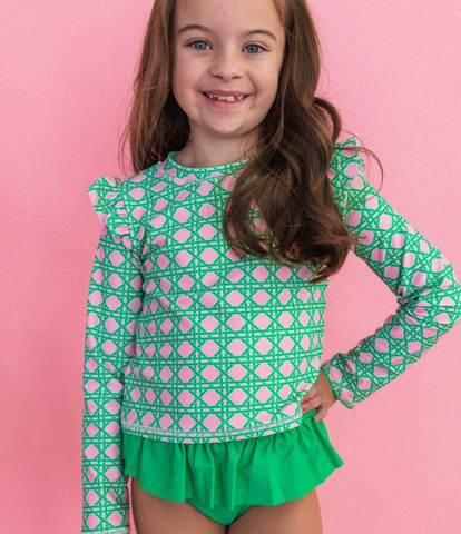 Pink Coastal Flutter LS Skirted 2-Piece Swimsuit