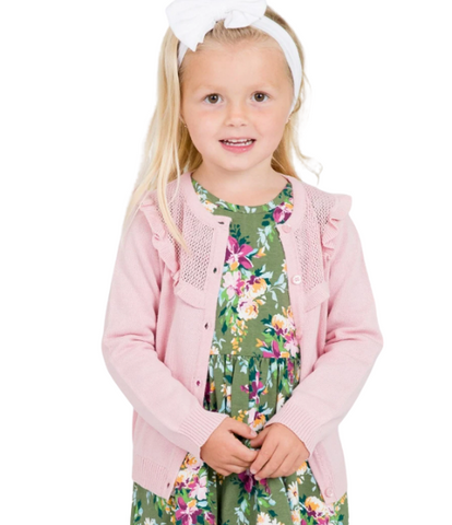 Pink Knit Ruffle Trim Cardigan