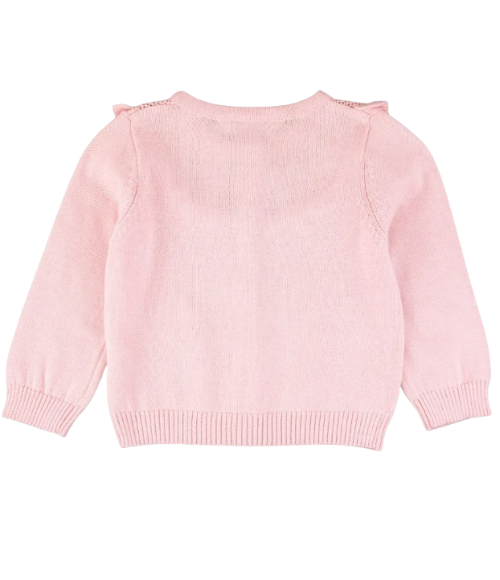 Pink Knit Ruffle Trim Cardigan