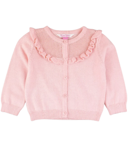 Pink Knit Ruffle Trim Cardigan