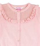 Pink Knit Ruffle Trim Cardigan