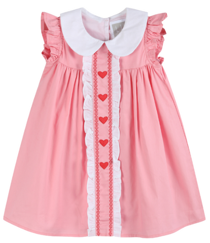 Baby Pink & Red Heart Ruffle Dress
