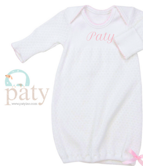 Paty Knit Baby Gown with Picot Trim