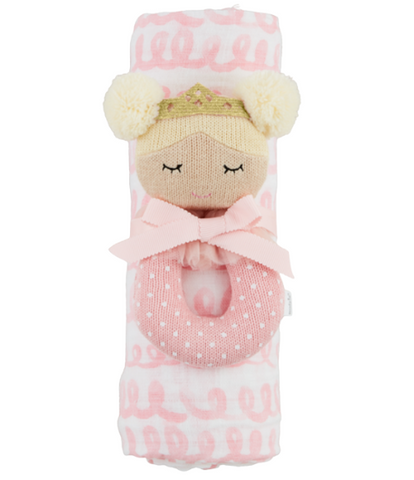 Princess Swaddle & Rattle Set