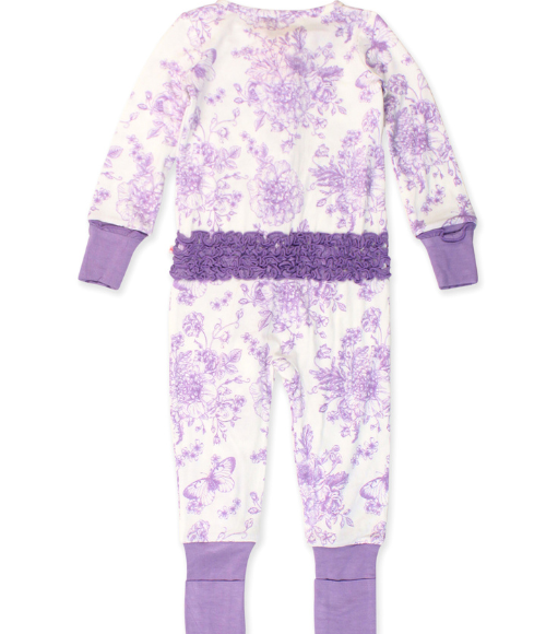 Purple Garden Toile Ruffle One Piece Pajama