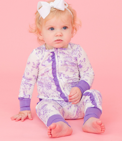 Purple Garden Toile Ruffle One Piece Pajama