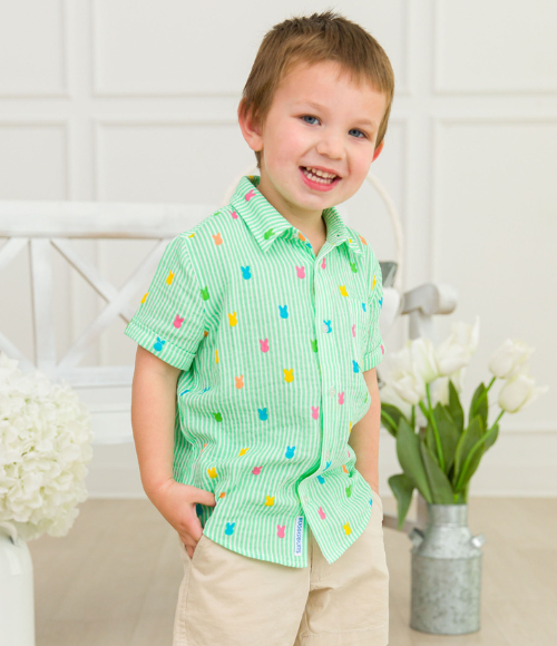 Green Bunny Stripe Button Down Shirt