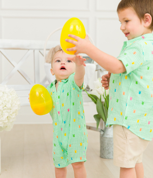 Green Bunny Stripe Romper