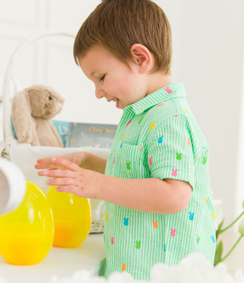 Green Bunny Stripe Button Down Shirt