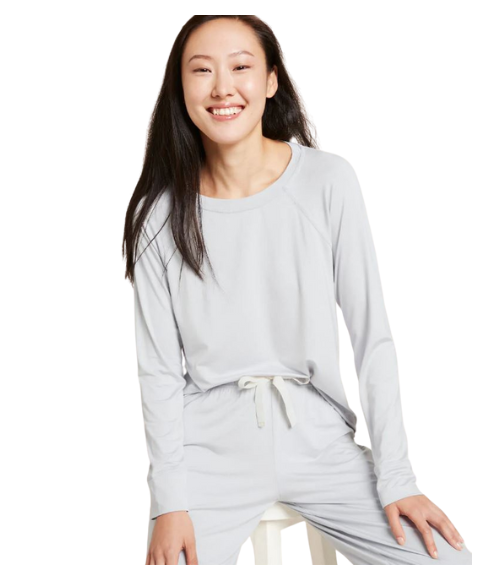 Raglan Bamboo Lounge Top in Dove Grey, Small