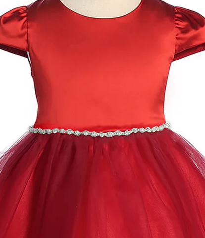 Satin & Tulle Red Dress with Pearl & Rhinestone Trim, Size 2