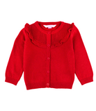 Red Knit Ruffle Trim Cardigan