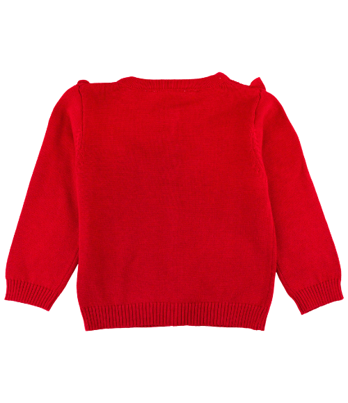 Red Knit Ruffle Trim Cardigan