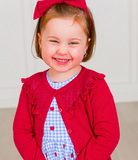 Red Knit Ruffle Trim Cardigan