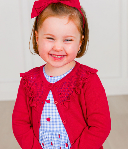 Red Knit Ruffle Trim Cardigan