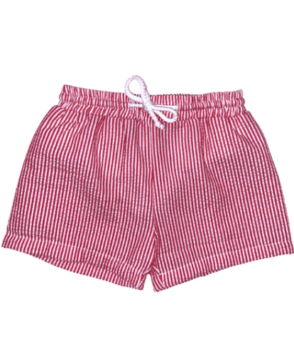 Red Seersucker Swim Trunks
