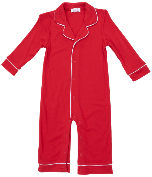 Red LS Piped Collar Romper