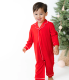 Red LS Piped Collar Romper