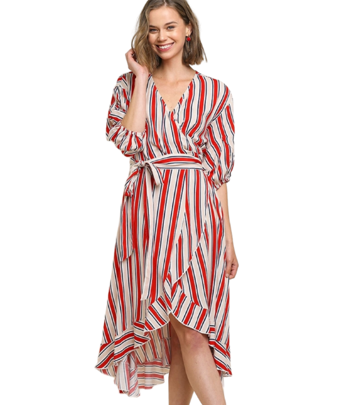 Nautical Striped Wrap Dress - Multiple Colors