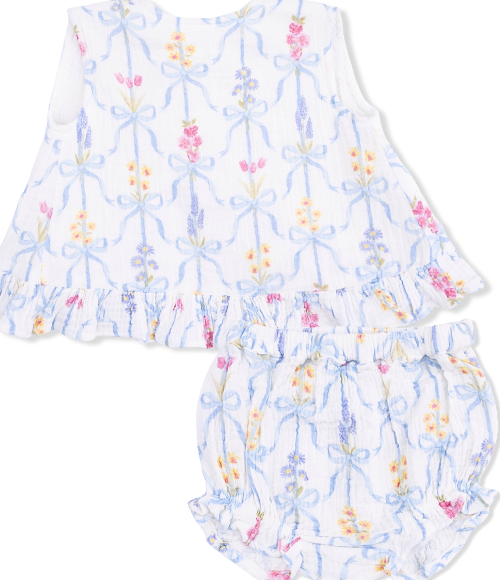 Ribbon Bouquets Ruffle Back Top & Bloomer Set