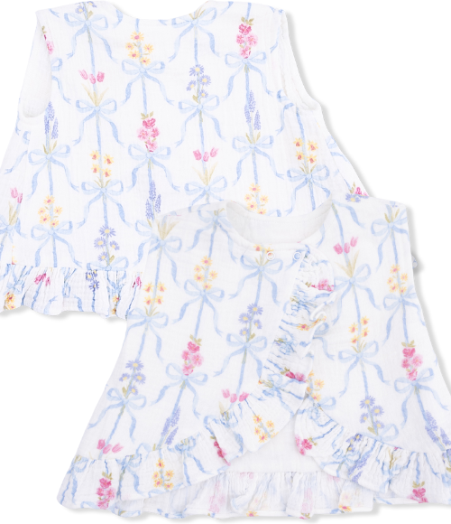 Ribbon Bouquets Ruffle Back Top & Bloomer Set