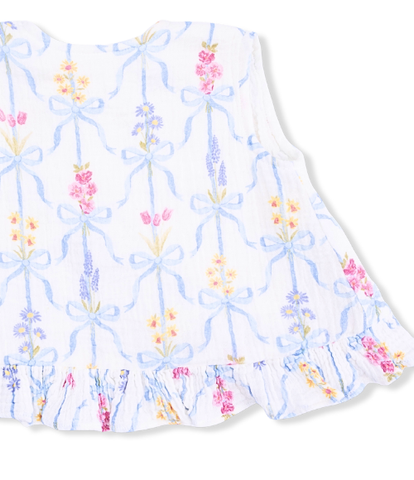 Ribbon Bouquets Ruffle Back Top & Bloomer Set
