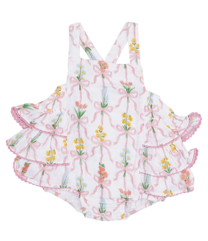 Ribbon Bouquets Ruffle Sunsuit