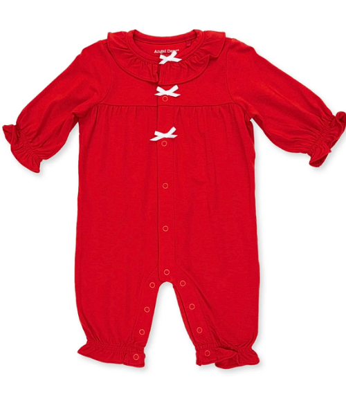 Ribbon Red LS Ruffle Collar Romper