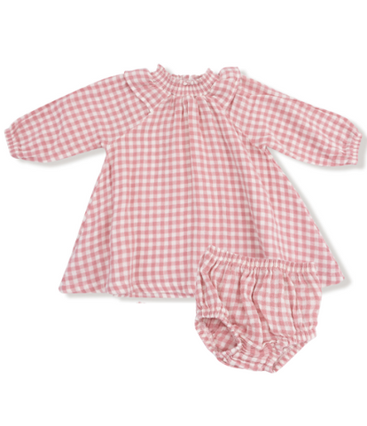 Rose Plaid Ruffle Smocked Dress