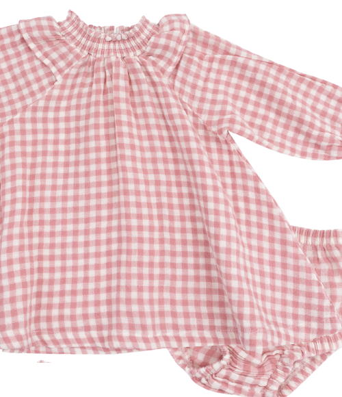 Rose Plaid Ruffle Smocked Dress