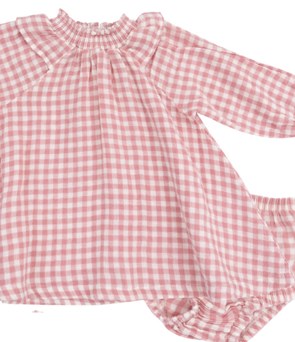 Rose Plaid Ruffle Smocked Dress
