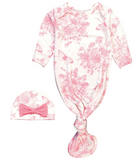 Pink Toile Sleep Gown & Hat Set