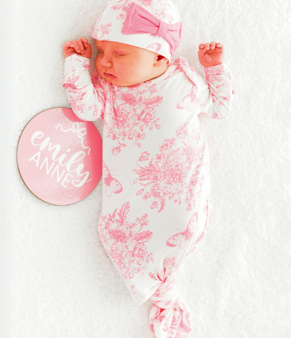 Pink Toile Sleep Gown & Hat Set