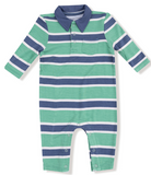 Rugby Stripe Green & Navy LS Polo Romper