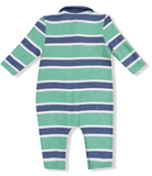 Rugby Stripe Green & Navy LS Polo Romper