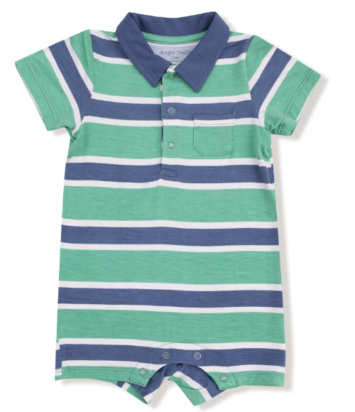 Rugby Stripe Green & Navy Polo Romper