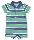 Rugby Stripe Green & Navy Polo Romper