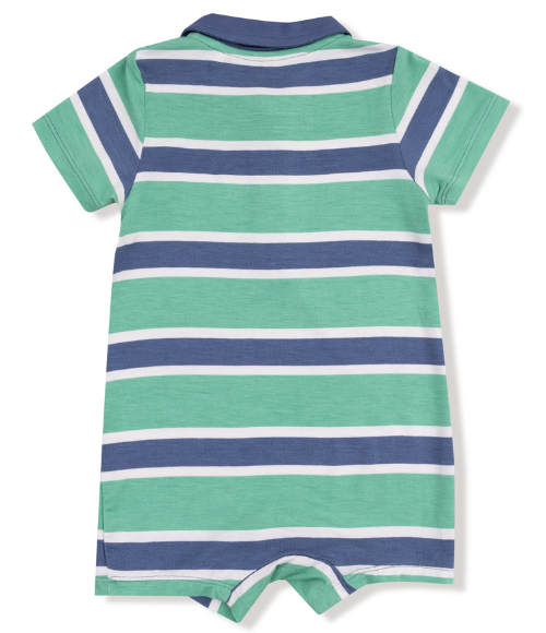 Rugby Stripe Green & Navy Polo Romper