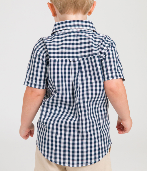 Navy Gingham SS Button Up
