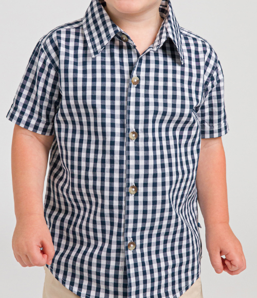 Navy Gingham SS Button Up