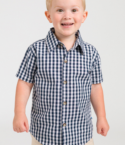 Navy Gingham SS Button Up