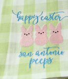 Happy Easter San Antonio Peeps Green Plaid Tea Towel