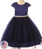 Satin & Tulle Navy Dress w/Rhinestone Trim, Size 6