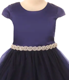 Satin & Tulle Navy Dress w/Rhinestone Trim, Size 6
