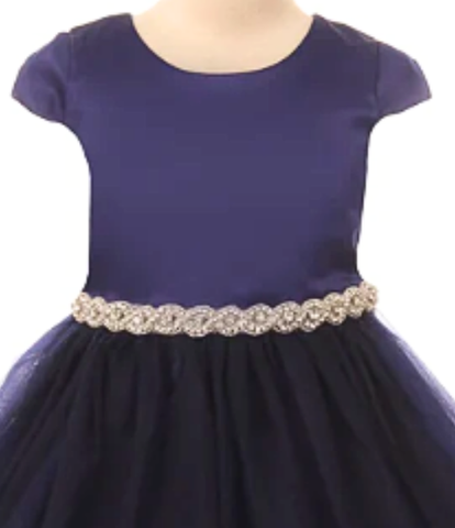 Satin & Tulle Navy Dress w/Rhinestone Trim, Size 6