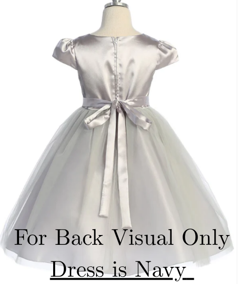 Satin & Tulle Navy Dress w/Rhinestone Trim, Size 6