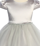 Satin & Tulle Silver Dress with Pearl & Rhinestone Trim, Size 4