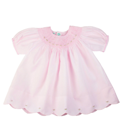 Scalloped Bishop Dress with Panty, NB-9M