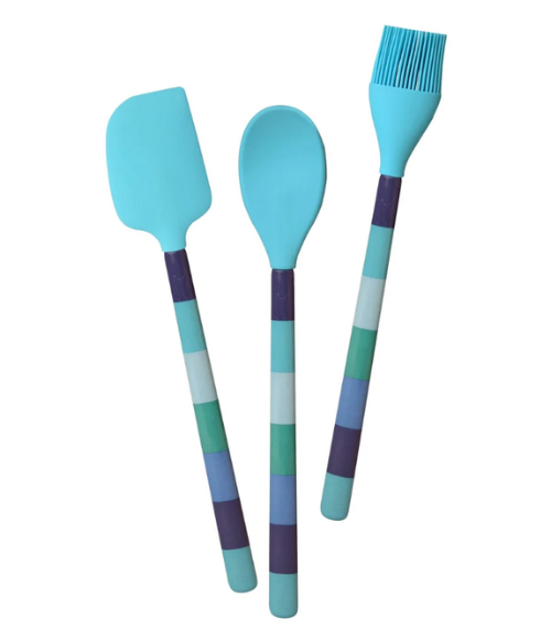 Silicone Utensil 3-Piece Set - Blue Ocean Stripe